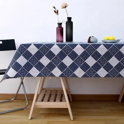 Újévi karácsonyi terítők Retro kockás pamut vászon szövet Kerek huzattörölköző Nordic Háztartási Négyszögletű bankett parti