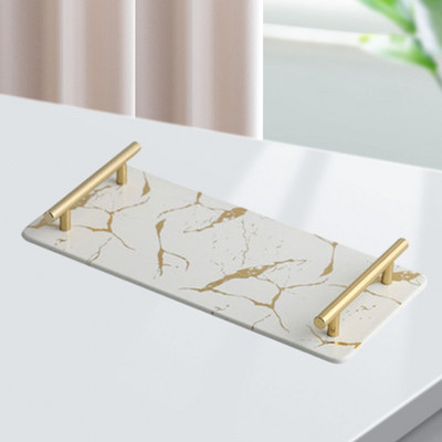 Márvány textúrájú tálalótálca Könnyen tisztítható kerámia smink ékszertároló nappali dekorációhoz konyhai étkészlet