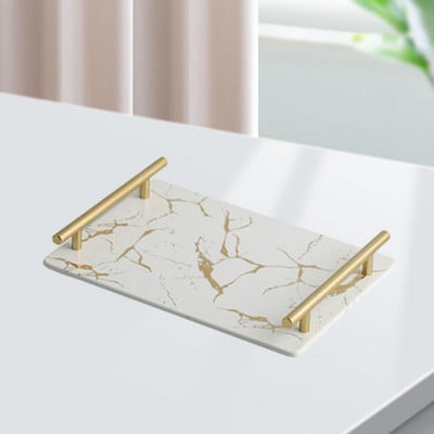 Márvány textúrájú tálalótálca Könnyen tisztítható kerámia smink ékszertároló nappali dekorációhoz konyhai étkészlet