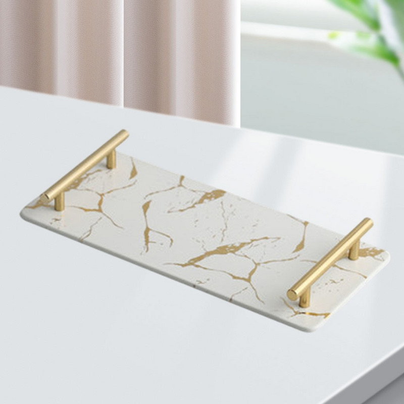 Márvány textúrájú tálalótálca Könnyen tisztítható kerámia smink ékszertároló nappali dekorációhoz konyhai étkészlet