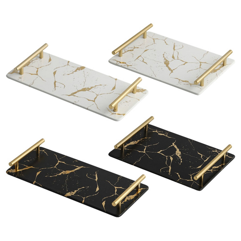 Márvány textúrájú tálalótálca Könnyen tisztítható kerámia smink ékszertároló nappali dekorációhoz konyhai étkészlet