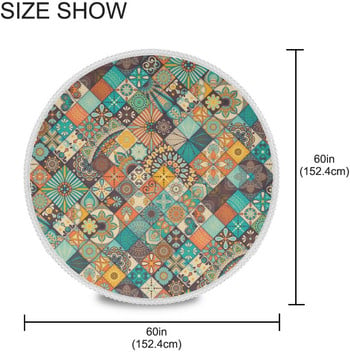 Бохемска мексиканска кръгла покривка Talavera Водоустойчива и устойчива на петна полиестерна покривка за маса за домашно кухненско парти