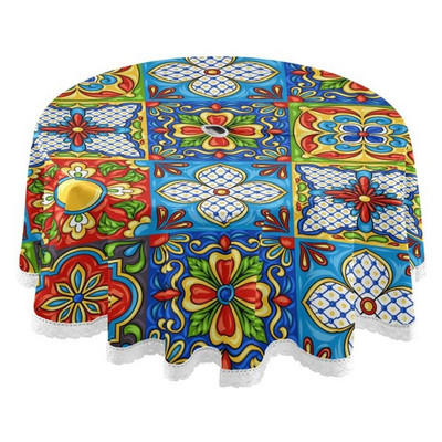 Bohemian Mexican Talavera Okrugli stolnjak Vodootporan i otporan na mrlje Poliesterski stolnjak za kućnu kuhinju blagovaonice