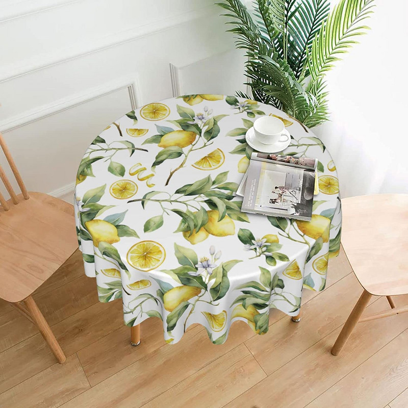 Citrininė staltiesė apvali 60 colių retro akvarelė citrinos geltonos baltos spalvos dekoratyvinė staltiesė, atspari dulkėms, raukšlėms