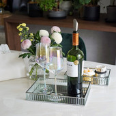 Stiklinis veidrodinis padėklas Auksinis/smulkintas/juodas metalinis kraštas raudono vyno lėkštės dekoravimas laikymo padėklai Tortų įrankiai Namų dekoras Modernūs laikymo padėklai