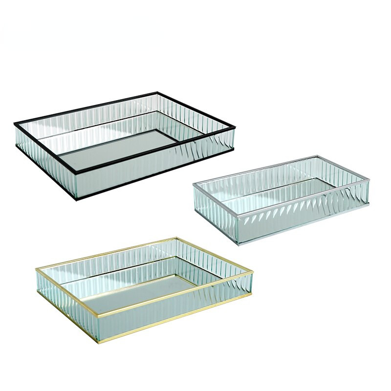 Stiklinis veidrodinis padėklas Auksinis/smulkintas/juodas metalinis kraštas raudono vyno lėkštės dekoravimas laikymo padėklai Tortų įrankiai Namų dekoras Modernūs laikymo padėklai