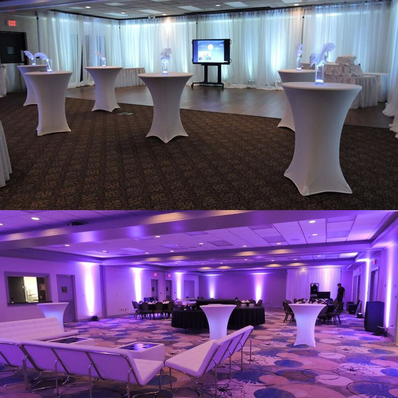 Aukštos kokybės kokteilių stalo užvalkalas Spandex Lycra Vestuvių vakarėlio stalo užtiesalai Audiniai renginiams Balta juoda apvali staltiesė