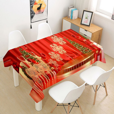 Kalėdinė staltiesė Didelė 3D raudona staltiesės dangos audinys kavos vakarėliui Svetainės valgomojo stalų apdaila Stačiakampio formos Nauja
