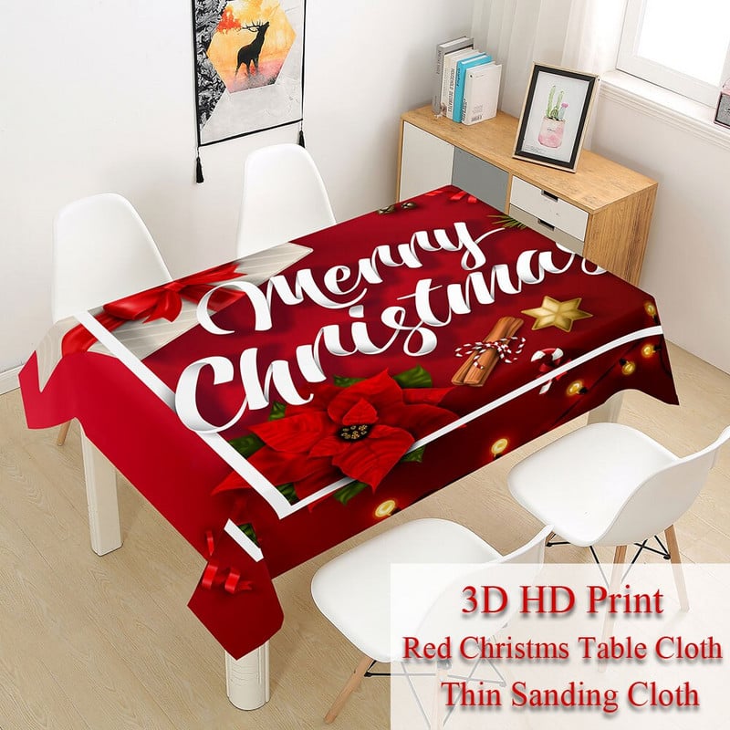 Kalėdinė staltiesė Didelė 3D raudona staltiesės dangos audinys kavos vakarėliui Svetainės valgomojo stalų apdaila Stačiakampio formos Nauja