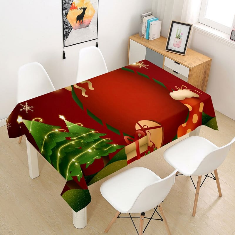 Kalėdinė staltiesė Didelė 3D raudona staltiesės dangos audinys kavos vakarėliui Svetainės valgomojo stalų apdaila Stačiakampio formos Nauja