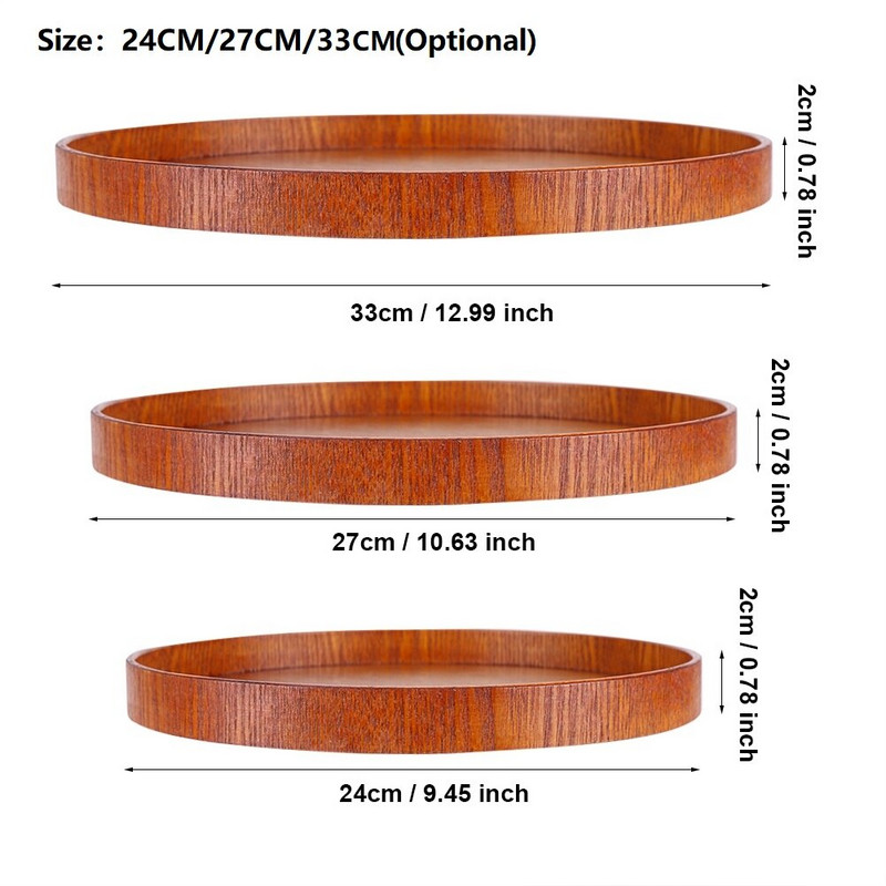 Apvalus natūralaus medžio arbatos serviravimo padėklas grūdų padėklas medinis lėkštė arbatos maisto serviravimo indai vandens gėrimų lėkštė Maistas bambukas stačiakampis