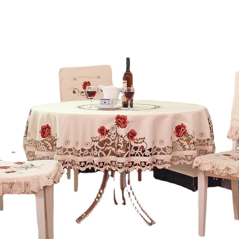 Apvali ovali siuvinėta staltiesė su tuščiaviduriais nėriniais Kavos staliuko dangteliu Kvadratiniai baldai Dulkėms atsparus audinys Vestuvių svetainės dekoras