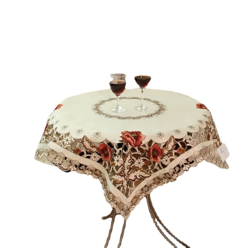 Apvali ovali siuvinėta staltiesė su tuščiaviduriais nėriniais Kavos staliuko dangteliu Kvadratiniai baldai Dulkėms atsparus audinys Vestuvių svetainės dekoras