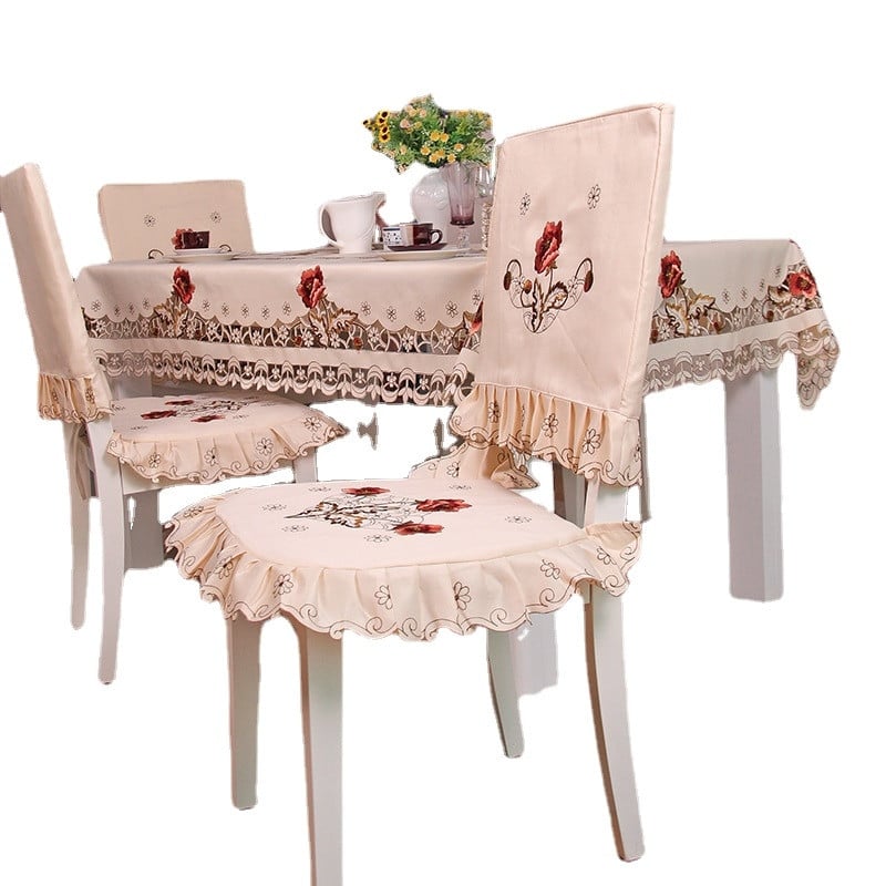 Apvali ovali siuvinėta staltiesė su tuščiaviduriais nėriniais Kavos staliuko dangteliu Kvadratiniai baldai Dulkėms atsparus audinys Vestuvių svetainės dekoras