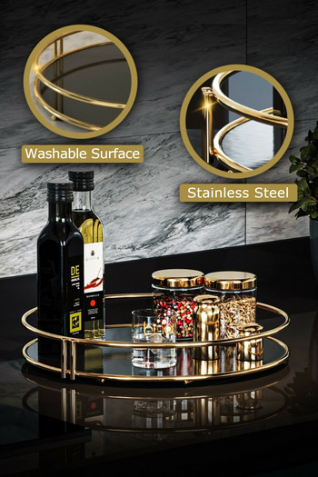 Δίσκος αποθήκευσης κουζίνας Οργανωτής μακιγιάζ Χώρος οργάνωσης εξοικονόμησης μπάνιου Πολυλειτουργική πλάκα επίδειξης κοσμήματος Χρυσό στρογγυλό σχήμα