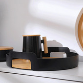 Apvalus serviravimo padėklas, platus pritaikymas maisto laikymo lėkštė Daugiafunkcis kaimiškas bambuko plokštės maisto laikymo lėkštės serviravimo dėklas