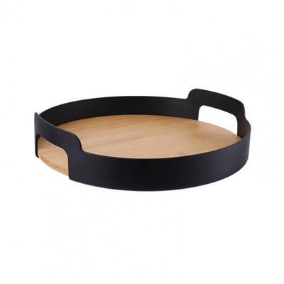 Apvalus serviravimo padėklas, platus pritaikymas maisto laikymo lėkštė Daugiafunkcis kaimiškas bambuko plokštės maisto laikymo lėkštės serviravimo dėklas