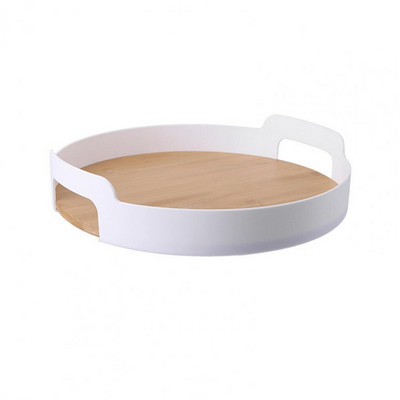 Apvalus serviravimo padėklas, platus pritaikymas maisto laikymo lėkštė Daugiafunkcis kaimiškas bambuko plokštės maisto laikymo lėkštės serviravimo dėklas