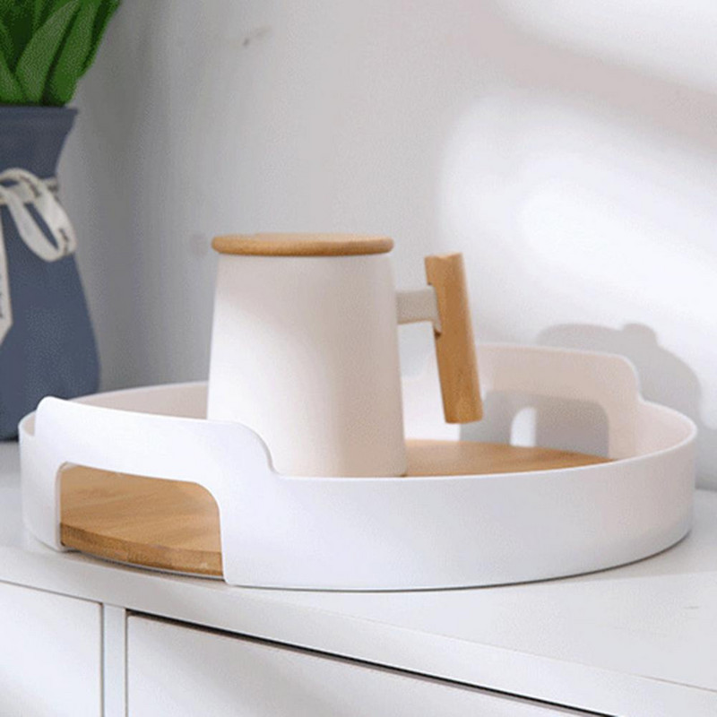 Apvalus serviravimo padėklas, platus pritaikymas maisto laikymo lėkštė Daugiafunkcis kaimiškas bambuko plokštės maisto laikymo lėkštės serviravimo dėklas