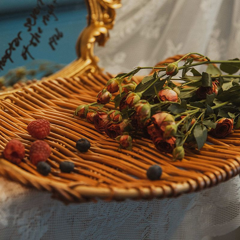 Pâine fructe Tavă de depozitare din ratan Coșuri rotunde de depozitare cu mâner Tavă din ratan țesute manual Coș din răchită Afișare pentru micul dejun