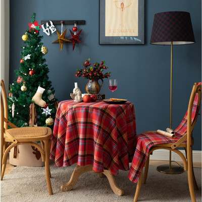 New Ins Wind Nordic Christmas Red Grid Retro покривка памук и лен кръгла трапезна маса покривка Dropshipping MOOJOU