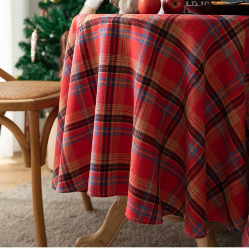 New Ins Wind Nordic Christmas Red Grid Retro terítő pamut és lenvászon Kerek étkezőasztal terítő Dropshipping MOOJOU