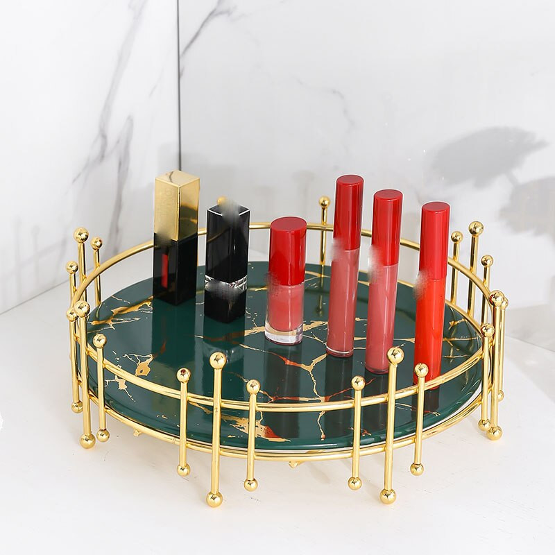 Európai stílusú kreatív fürdőszobai tárolótálca tálca hálószoba asztali fésülködőasztal ékszertartó fehér márvány tárolóállvány