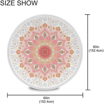 Индийски флорални паунови пера и Пейсли Кръгла покривка за вечеря Традиционна мандала Полиестерна бяла дантелена покривка 60 инча
