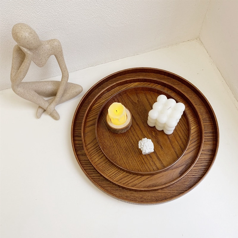 Skandináv fatálca Egyszerű, kerek tálalótálca Retro tálalótál Gyümölcs desszert tárolótálca Kozmetikai bemutató tányér szoba dekoráció