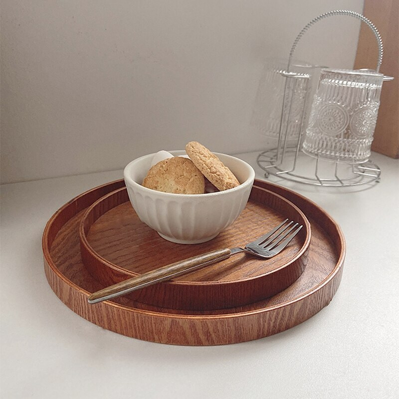 Skandináv fatálca Egyszerű, kerek tálalótálca Retro tálalótál Gyümölcs desszert tárolótálca Kozmetikai bemutató tányér szoba dekoráció