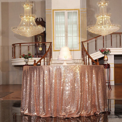 Кръгла бродирана покривка за маса с пайети Розово злато Покривка за маса с пайети Блясък за домашен декор на сватбено тържество Сервии Покривки за маса
