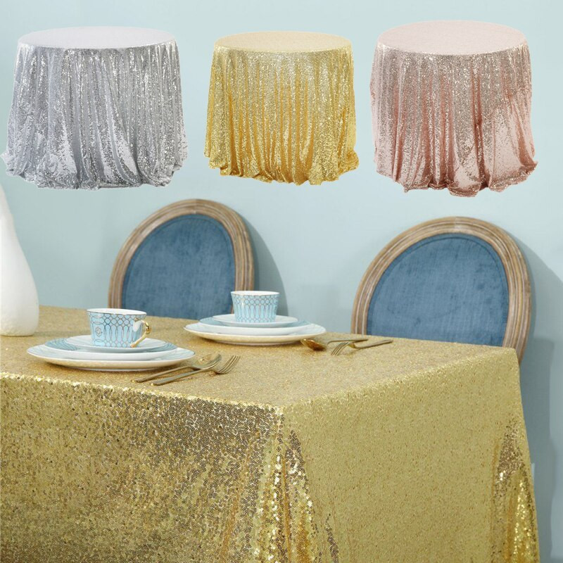 Față de masă rotundă cu paiete brodate de aur roz Față de masă cu paiete sclipici pentru acasă, nuntă, decorare, veselă de masă
