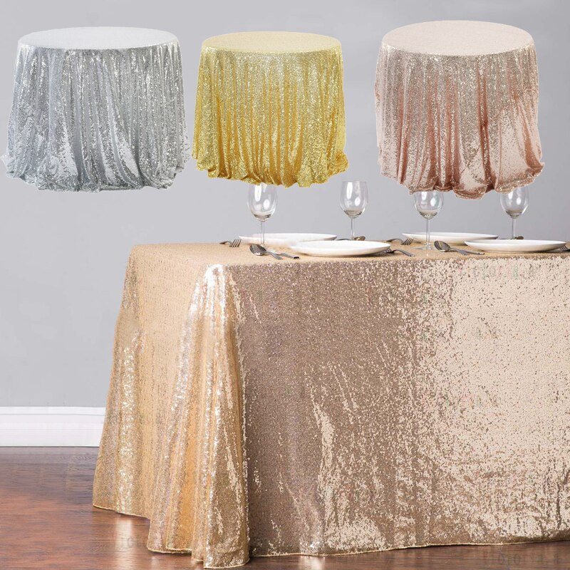 Față de masă rotundă cu paiete brodate de aur roz Față de masă cu paiete sclipici pentru acasă, nuntă, decorare, veselă de masă