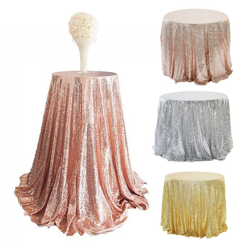 Față de masă rotundă cu paiete brodate de aur roz Față de masă cu paiete sclipici pentru acasă, nuntă, decorare, veselă de masă