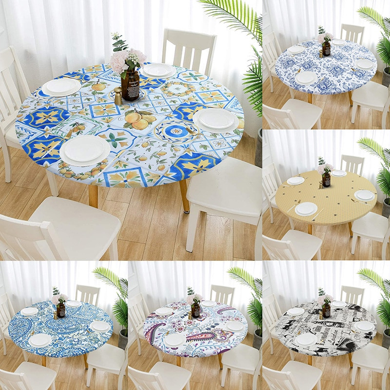 1 ks nepremokavé protišmykové obrusy okrúhle elastické obrusy klasický vzor obrus na konferenčný stolík podložka na použitie v kuchyni