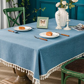 Față de masă din bumbac și in Decor dreptunghiular Masă de sufragerie Petrecere de nuntă cu ciucuri Față de masă de culoare solidă Ușor de curățat