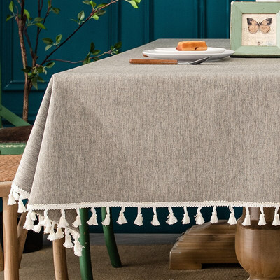 Față de masă din bumbac și in Decor dreptunghiular Masă de sufragerie Petrecere de nuntă cu ciucuri Față de masă de culoare solidă Ușor de curățat