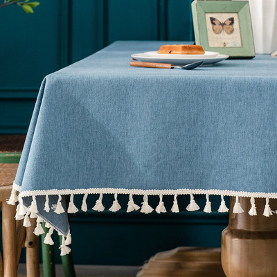 Față de masă din bumbac și in Decor dreptunghiular Masă de sufragerie Petrecere de nuntă cu ciucuri Față de masă de culoare solidă Ușor de curățat