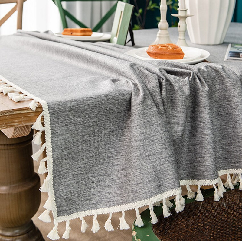 Față de masă din bumbac și in Decor dreptunghiular Masă de sufragerie Petrecere de nuntă cu ciucuri Față de masă de culoare solidă Ușor de curățat