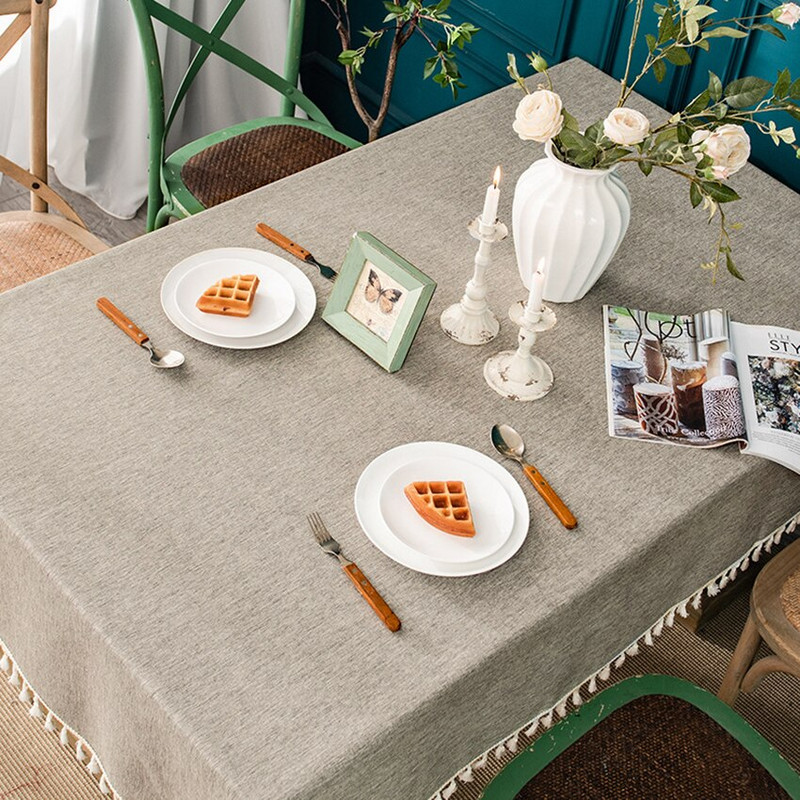 Față de masă din bumbac și in Decor dreptunghiular Masă de sufragerie Petrecere de nuntă cu ciucuri Față de masă de culoare solidă Ușor de curățat