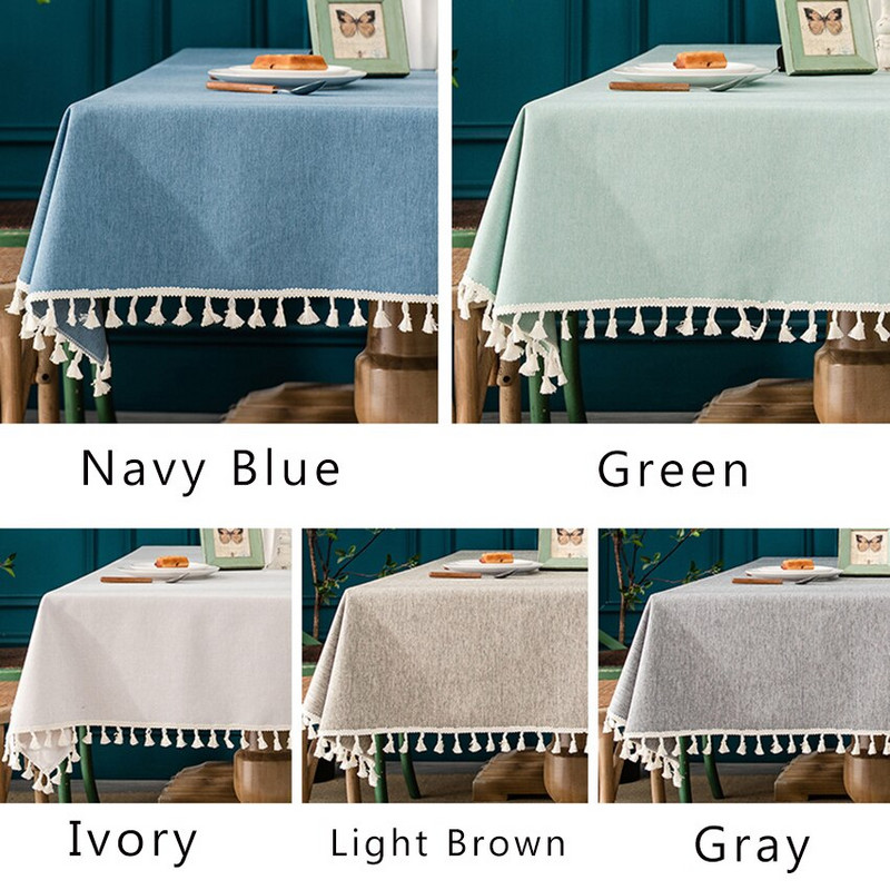 Față de masă din bumbac și in Decor dreptunghiular Masă de sufragerie Petrecere de nuntă cu ciucuri Față de masă de culoare solidă Ușor de curățat