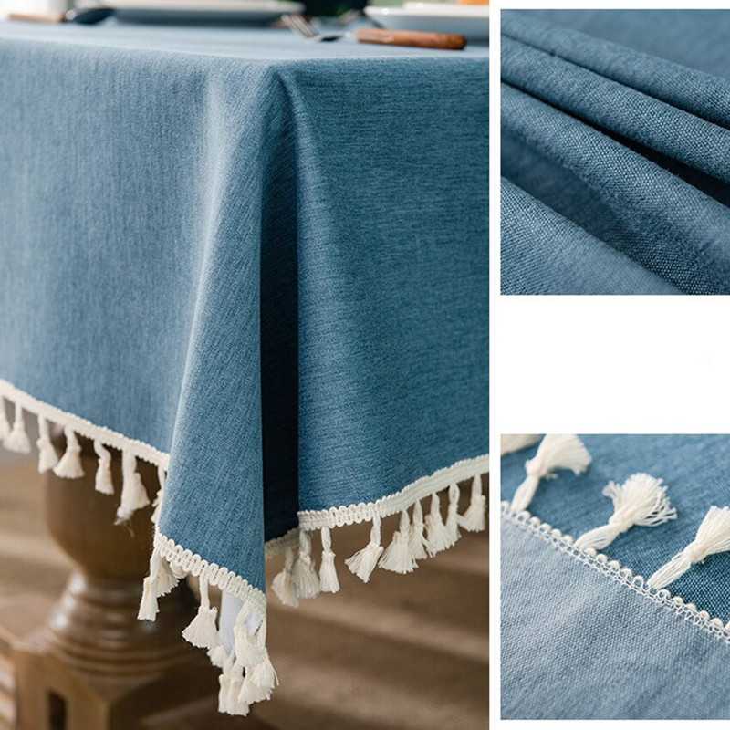 Față de masă din bumbac și in Decor dreptunghiular Masă de sufragerie Petrecere de nuntă cu ciucuri Față de masă de culoare solidă Ușor de curățat