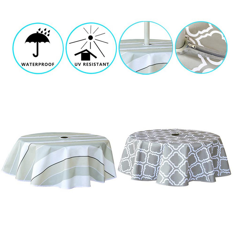 Vodootporni stolnjak s rupom za kišobran s patentnim zatvaračem 600D Oxford platneni pokrivač za stol za zabave u dvorištu, roštilje, obiteljska okupljanja