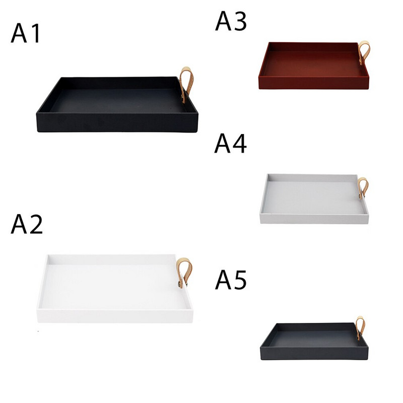 Tavă de depozitare pătrată, culoare solidă, din piele PU, cu mâner, tavă pentru dormitor, pentru birou, cosmetice decorative, bijuterii, articole diverse, organizator de afișare
