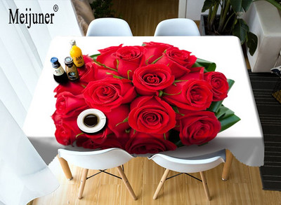 Meijuner Valentínsky romantický 3D obrus, prachotesný obrus na nočný stolík, bez chuti, prispôsobiteľný OEM ružový obrus