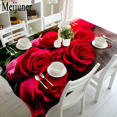 Meijuner Valentínsky romantický 3D obrus, prachotesný obrus na nočný stolík, bez chuti, prispôsobiteľný OEM ružový obrus