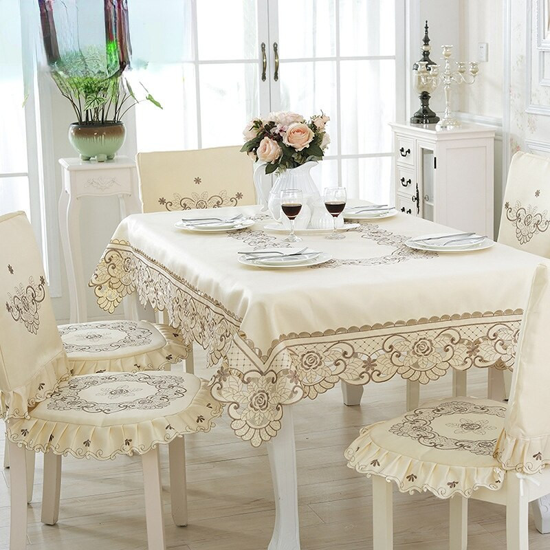 Staltiesė smėlio spalvos Europa Pastoralinė apvali staltiesė Valgomojo stalo užvalkalas Stačiakampis stalas Juppe Siuvinėtas dulkėms atsparus kėdės užvalkalas