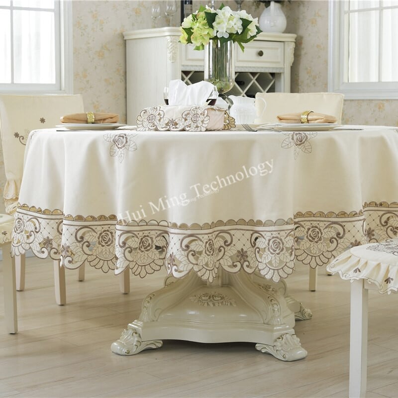Staltiesė smėlio spalvos Europa Pastoralinė apvali staltiesė Valgomojo stalo užvalkalas Stačiakampis stalas Juppe Siuvinėtas dulkėms atsparus kėdės užvalkalas
