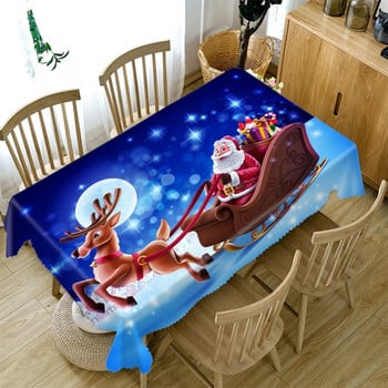 3d коледна покривка Снежен Дядо Коледа и модел на лосове Водоустойчива дебела памучна кърпа Правоъгълна кръгла покривка за маса за Коледа