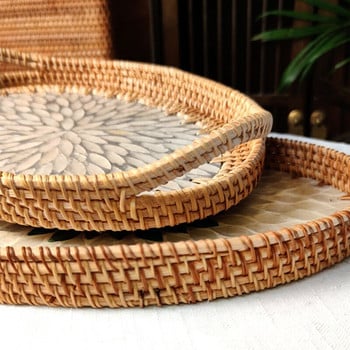 Δίσκος Echome Rattan Shell Πολυτελές διακοσμητικό πιάτο Σαλόνι Υφαντό Σνακ Δίσκος αποθήκευσης Ψωμί Καλάθι Σνακ Δοχείο αποθήκευσης φρούτων